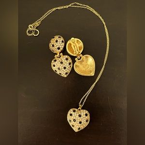 Clip earring and locket set. Joan Rivers collection. Gold w/ sapphire crystals.